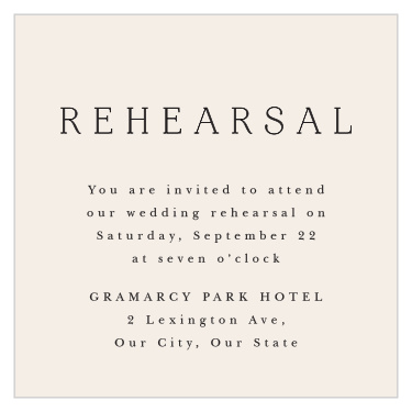 Our Still Waters Rehearsal Cards bring family and friends together the night before your wedding to practice.