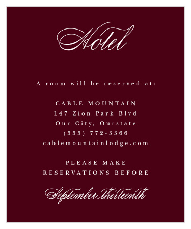 Our Fancy Filigree Accommodation Cards inform your out-of-town loved ones where you have reserved a block of rooms.