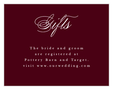 Let family and friends know where you would like your wedding gifts from with our Fancy Filigree Registry Cards.