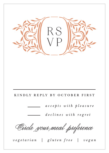 Get a headcount of every friend and family member that wishes to attend your wedding with our Fancy Filigree Response Cards.