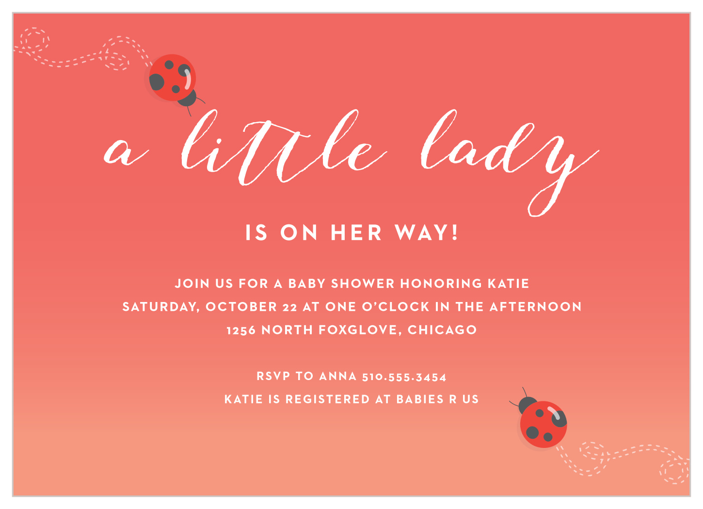 Sweet Ladybug Baby Shower Invitations