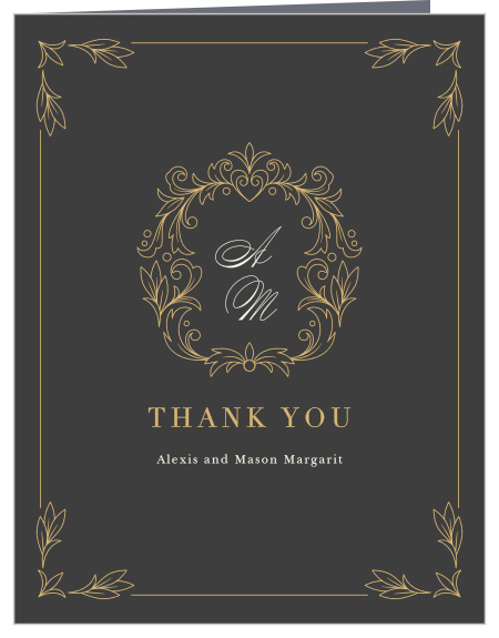 Personalized Custom Color Elegant Vintage Filigree Monogram Newlywed  Wedding Thank You Cards, Bridal Shower, Wedding Cards - Baroque