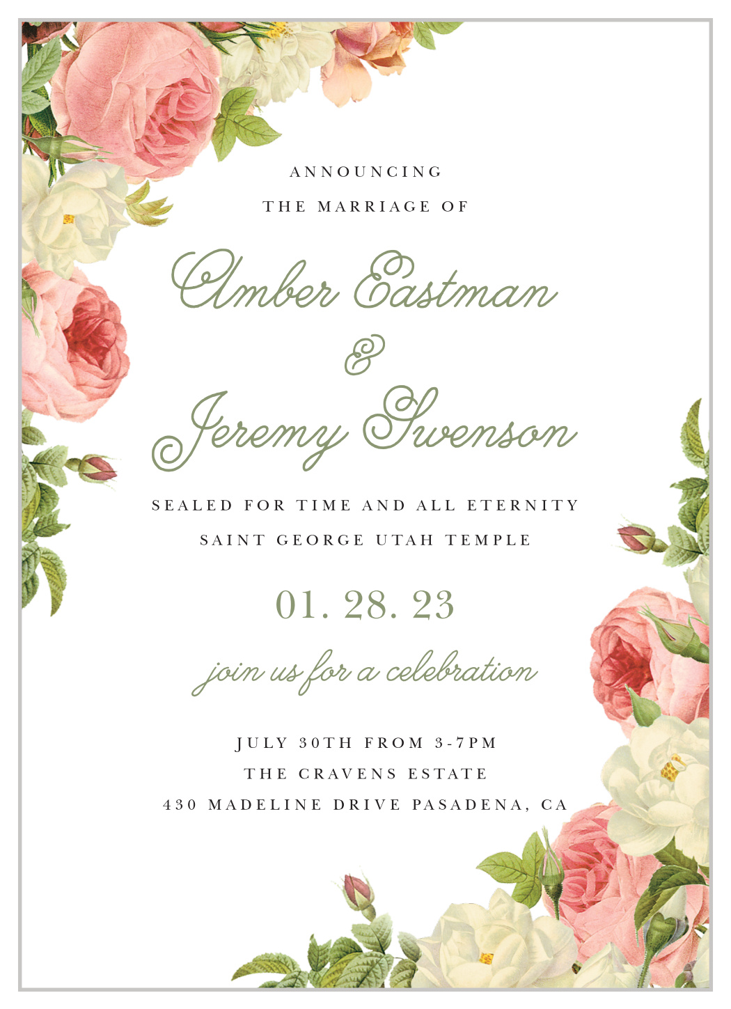Alluring Florals LDS Wedding Invitations by Basic Invite