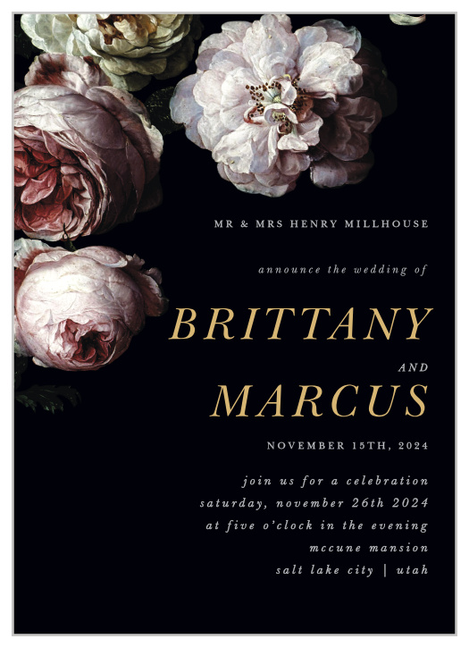 Our Moody Floral LDS Wedding Invitations are a great way to bring close friends and family together for your special day.