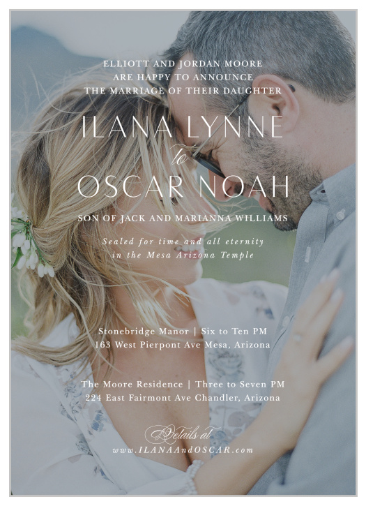 Our Opaque Love LDS Wedding Invitations surround you with family and friends for your special day. 