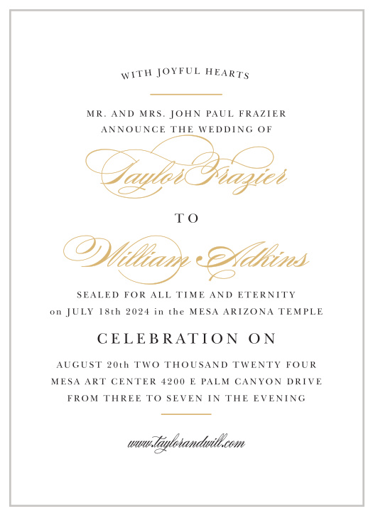 Surround yourselves with close family and friends on your special day with our Elegant Vintage LDS Wedding Invitations.