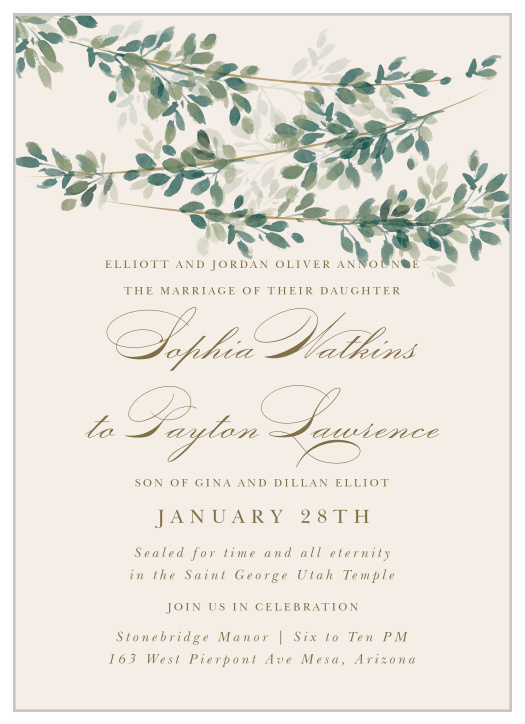 Gather family and friends together for your upcoming special day with our Hanging Canopy LDS Wedding Invitations.