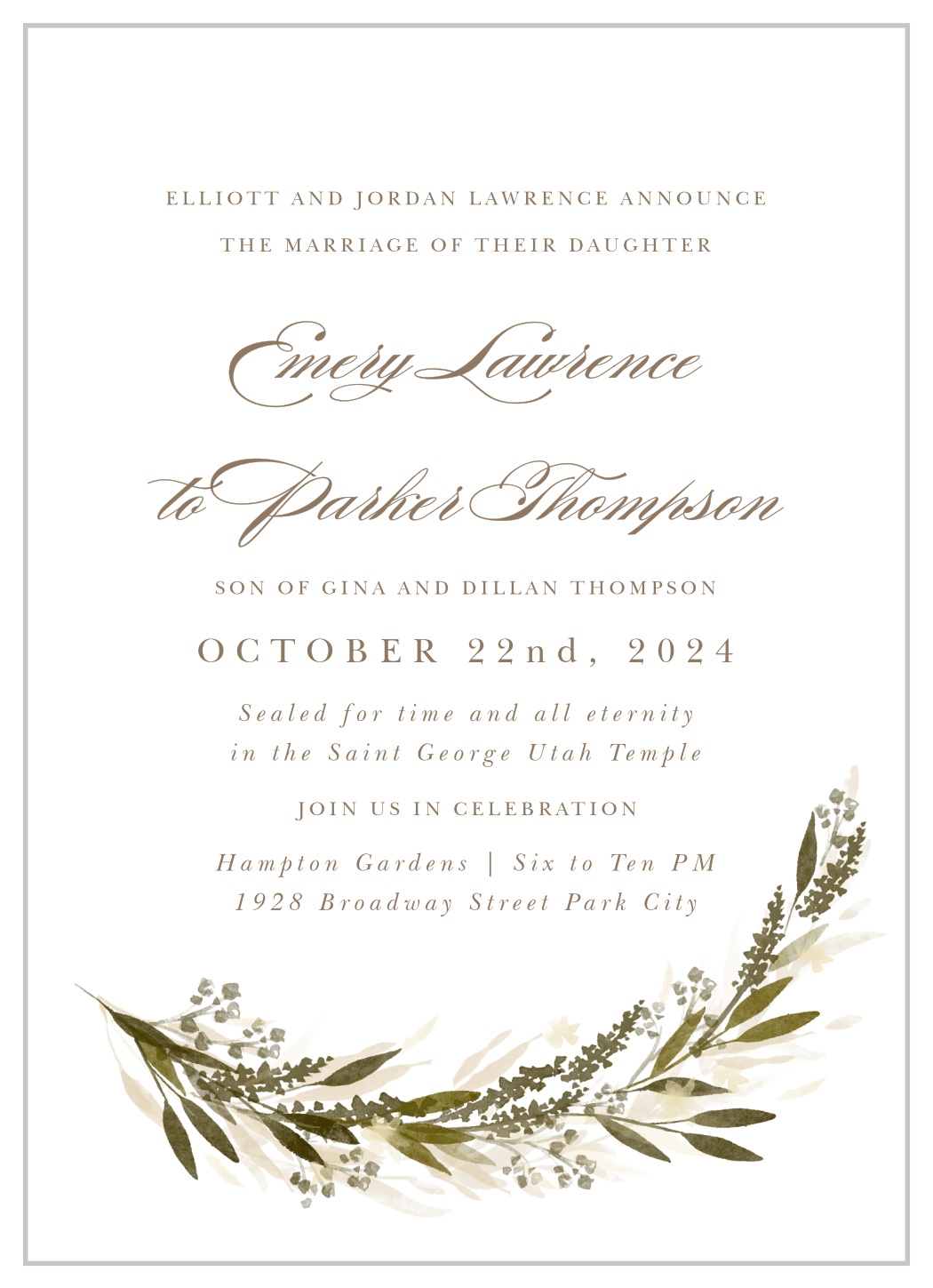 Elegant Wreath LDS Wedding Invitations