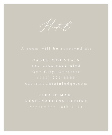 Let your friends and family know where to stay with the elegant calligraphy and timeless typography of our Golden Crest Accommodation Cards.
