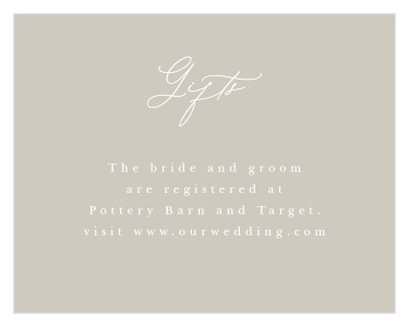 Let your guests know where to find your ideal wedding gifts with the elegant calligraphy and timeless typography of our Golden Crest Registry Cards.