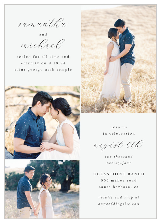 Our Stacked Photo LDS Wedding Invitations surround you with family and friends for your special day. 