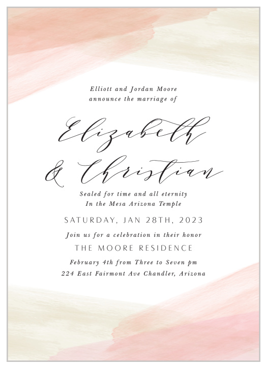 Our Paint Overlay LDS Wedding Invitations gather close family and friends together for your special day. 