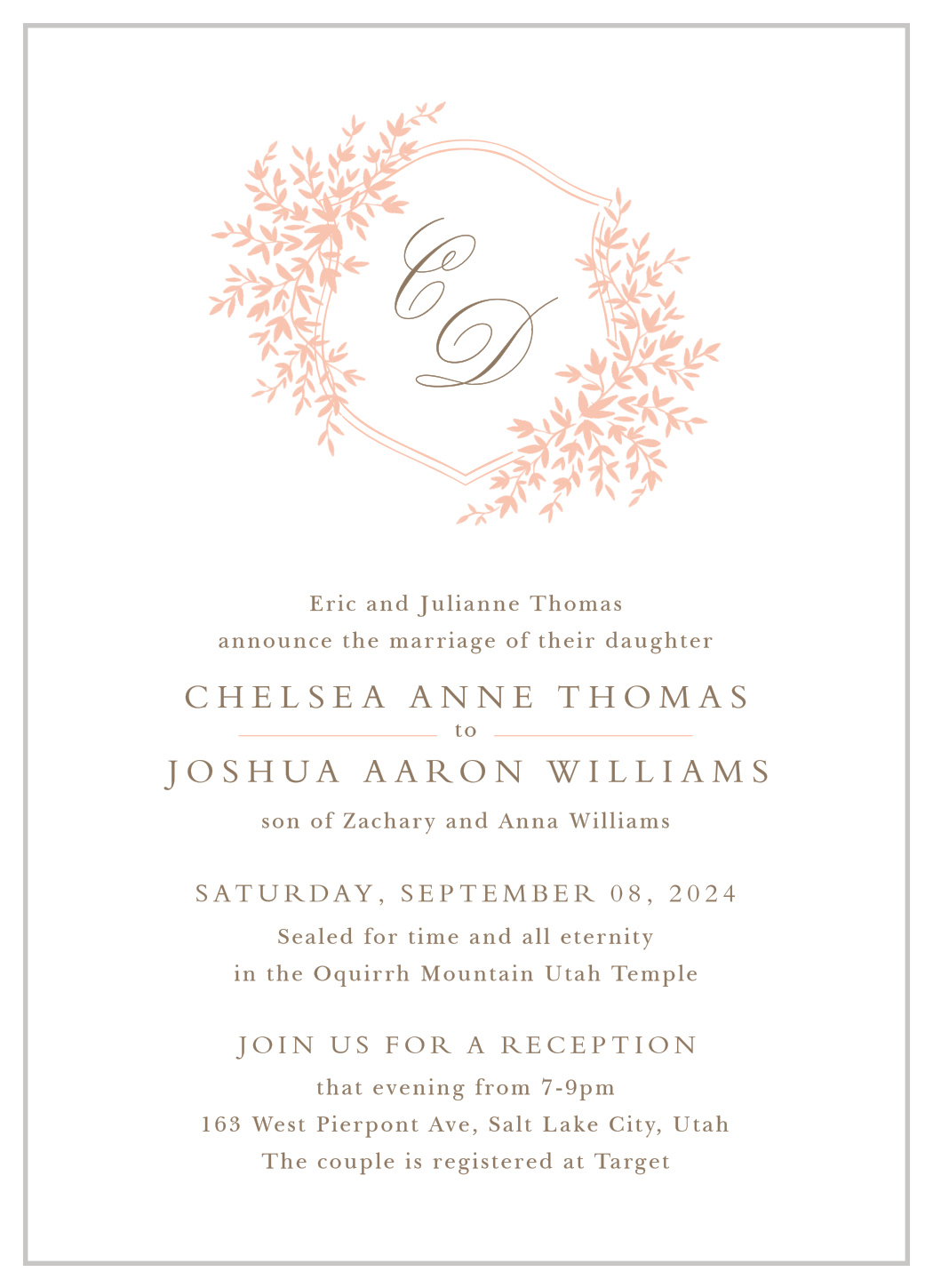 Garden Crest LDS Wedding Invitations