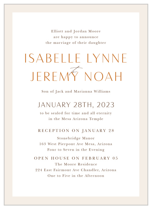 Gather your close family and friends together to celebrate your special day with our Formal Type LDS Wedding Invitations.