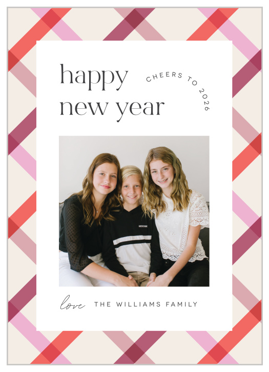 Finish off the year with the warmest of holiday cheer with our Stripe Overlap New Years Cards.