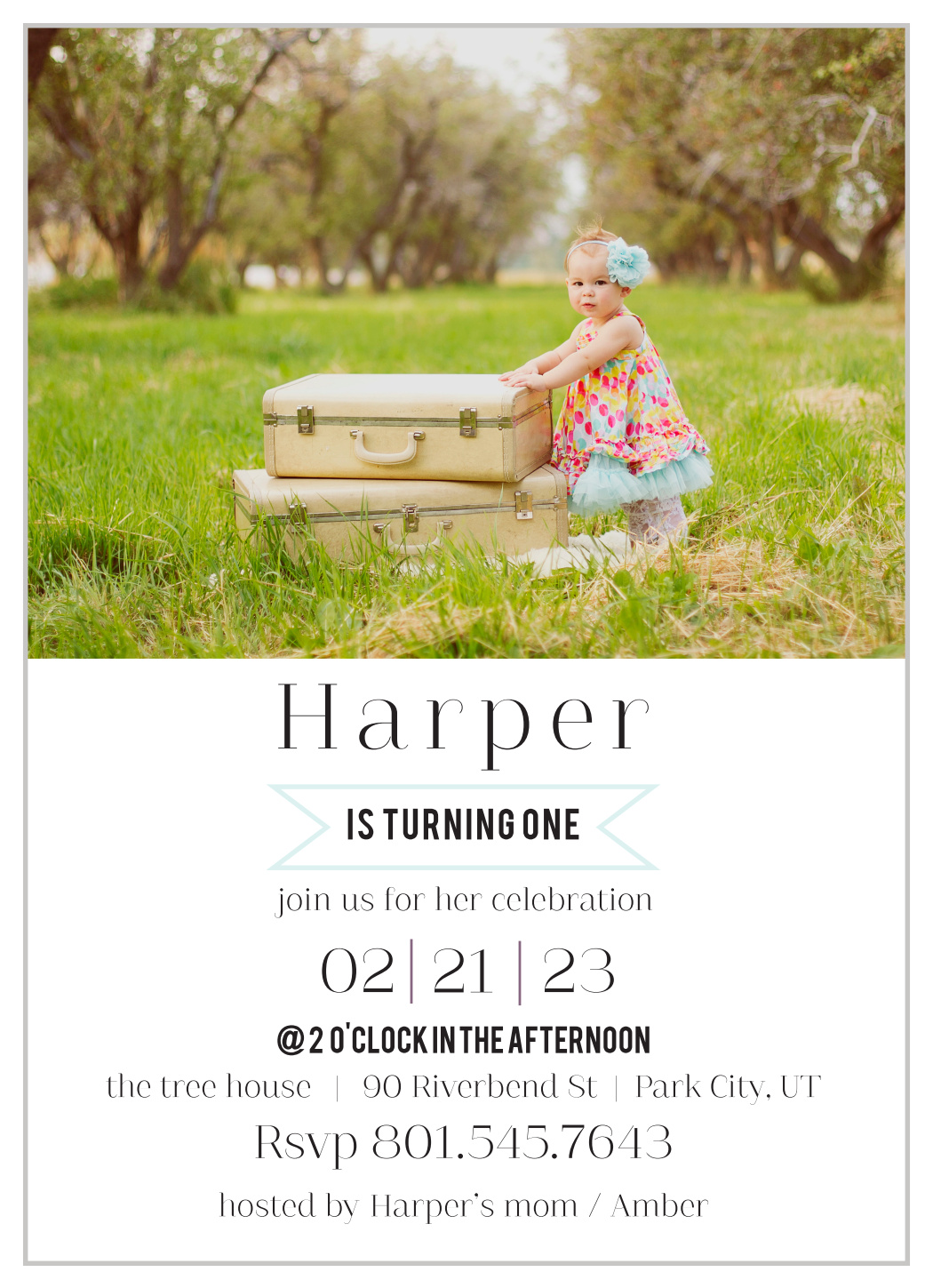 Simple Banner First Birthday Invitations