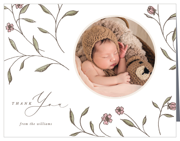 Share your appreciation for the support of your newborn from family and friends with our Storybook Keepsake Birth Announcement Thank You Cards.