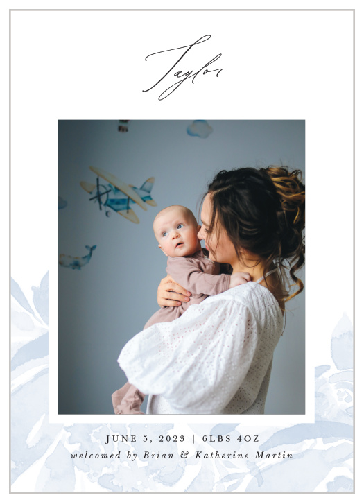 Share the news of your new little one with family and friends when you send out our Floral Dip Birth Announcements.