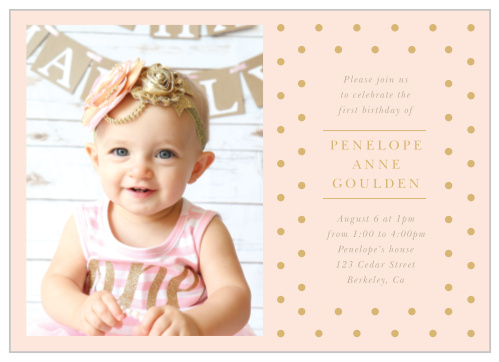 Your little one's special day is coming up, bring family and friends together to celebrate with our Polka Dotted First Birthday Invitations.