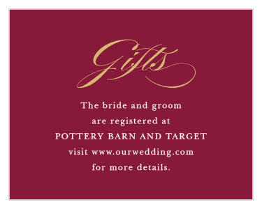 Our Simple Scroll Registry Cards let family and friends know where you would like your wedding gifts from.