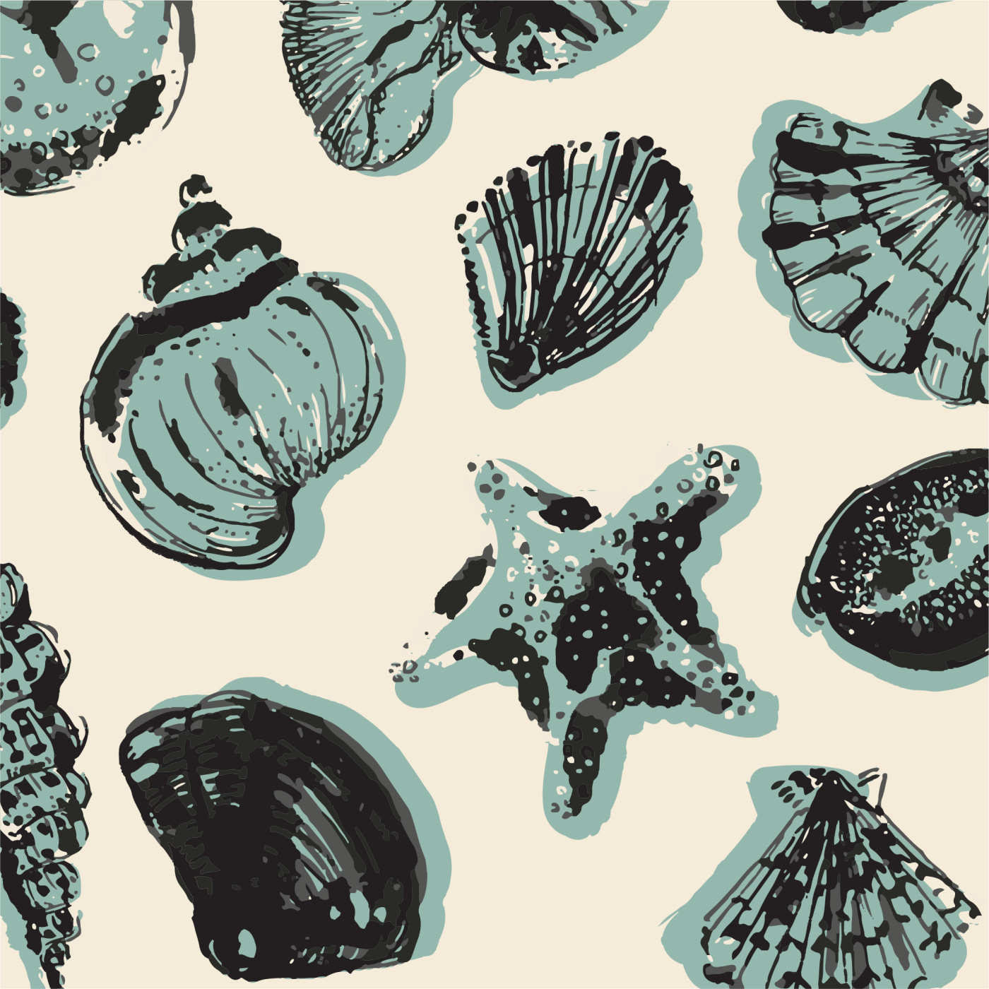 Wallpaper Vintage Sea Shell Blue | Catchii | Wolf & Badger