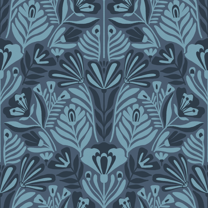 A damask style pattern of hand drawn florals, in blue-greens, soft golds, and purple our Damask Blooms Peel and Stick Removable Wallpaper is sure to make a statement on any wall.