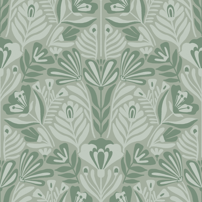 A damask style pattern of hand drawn florals, in blue-greens, soft golds, and purple our Damask Blooms Peel and Stick Removable Wallpaper is sure to make a statement on any wall.