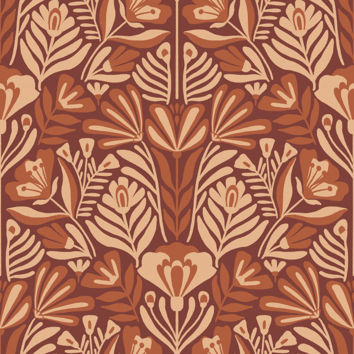 A damask style pattern of hand drawn florals, in blue-greens, soft golds, and purple our Damask Blooms Peel and Stick Removable Wallpaper is sure to make a statement on any wall.