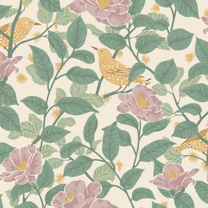 Create the soft, charming atmosphere you've always wanted with our Starlings and Camellias Peel and Stick Wallpaper.