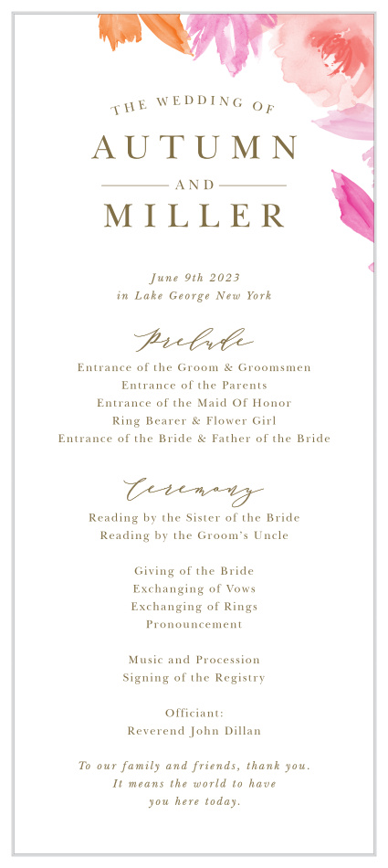 Walk family and friends through every step of your ceremony with our Water Rose Tea Wedding Programs.
