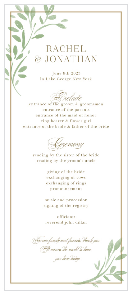 Set the stage for your perfect day with our Fairytale Leaves Tea Wedding Programs.