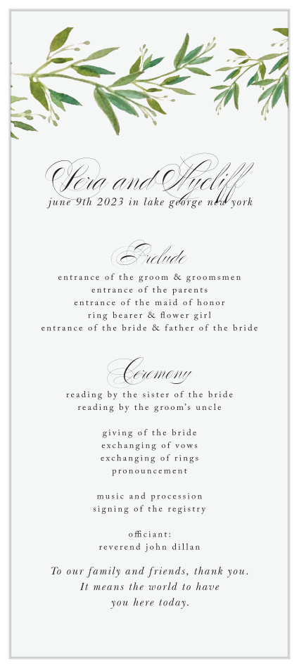 Help everyone keep track of your big day's happenings with our Elegant Vines Tea Wedding Program.