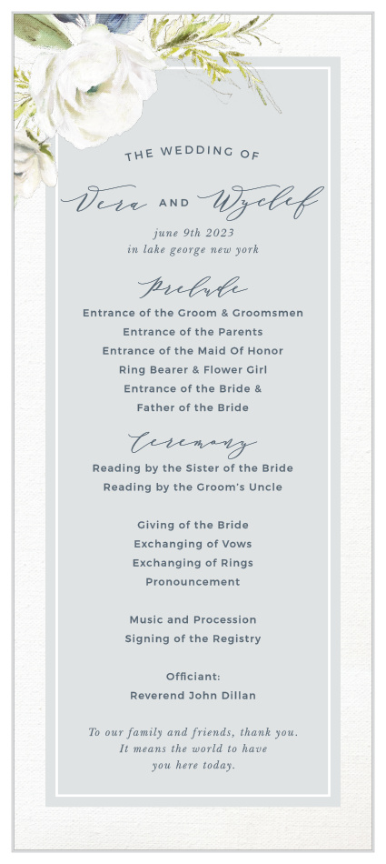 Let family and friends know every step of your ceremony with our Oil Paint Textured Tea Wedding Programs.