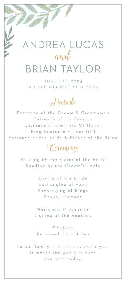 Spell out every special moment of your ceremony with our Graceful Garden Wedding Programs. 