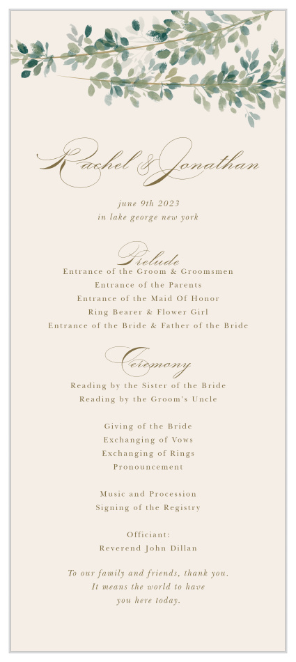 Our Hanging Canopy Wedding Programs are sure to keep family and friends up-to-date throughout your ceremony.