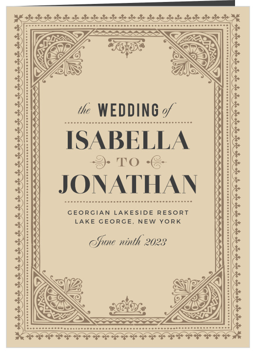 Detail every moment of your ceremony with the breathtaking design of our Vintage Admission Folded Wedding Programs.