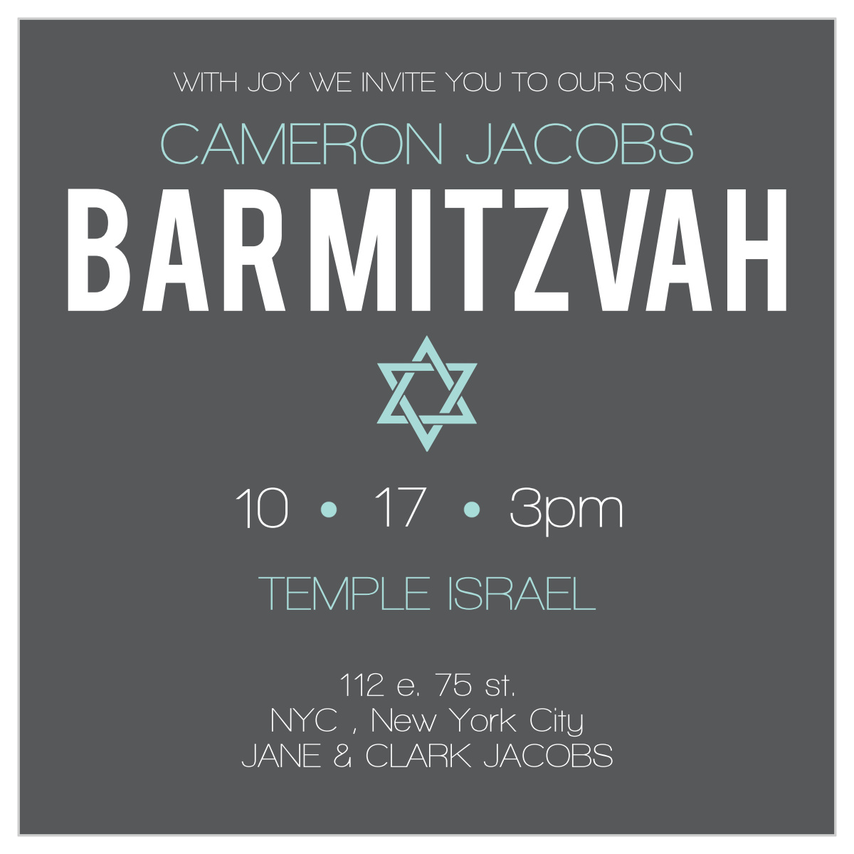 Centered Bar Mitzvah Invitations