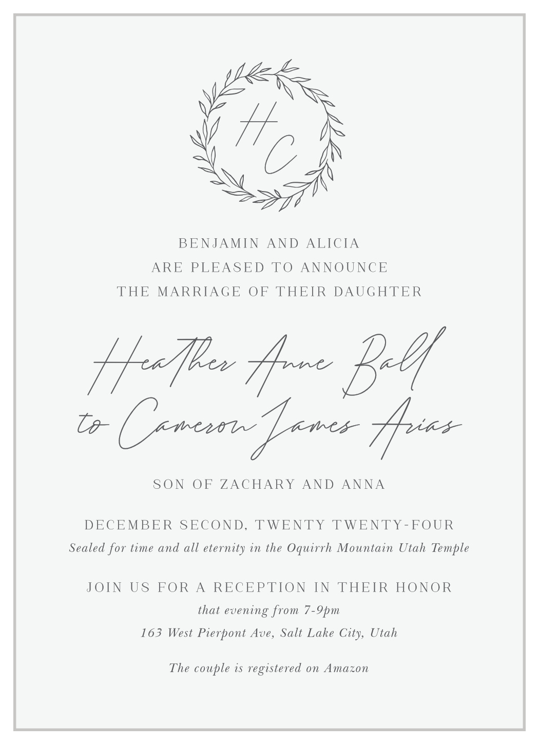 Leafy Monogram LDS Wedding Invitations