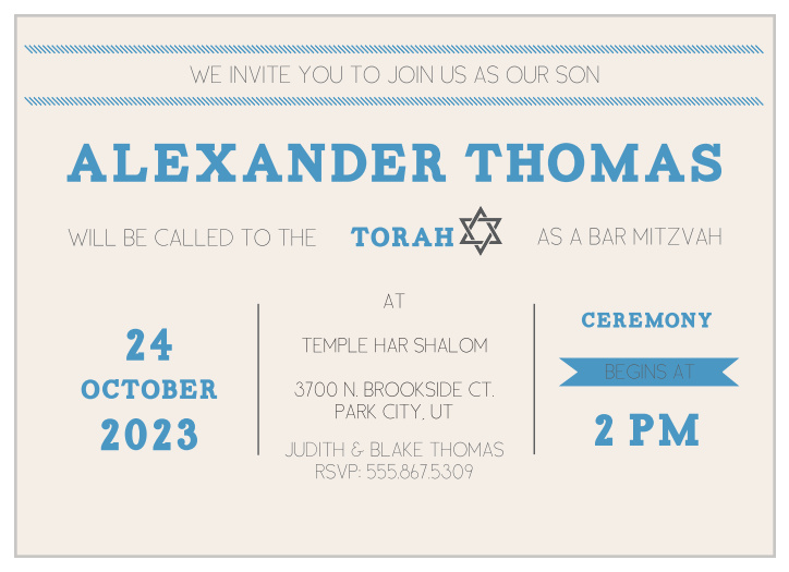 Gather those closest to you for a celebration with the Columned Bars Bar Mitzvah Invitations.