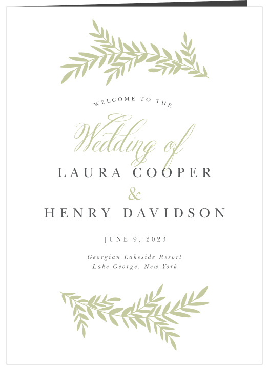 Set the stage for your special day with our Blissful Bough Folded Wedding Programs. 