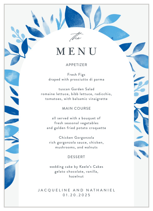Let family and friends know what will be served at your reception with our Botanic Love Wedding Menus.