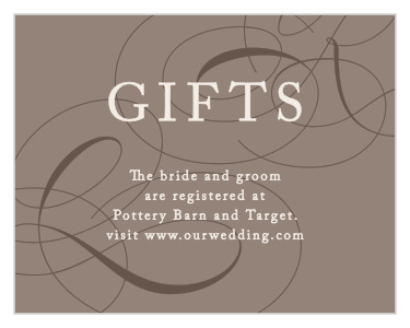 Let family and friends know where you would like your wedding gifts from when you send out our Charming Script Registry Cards.