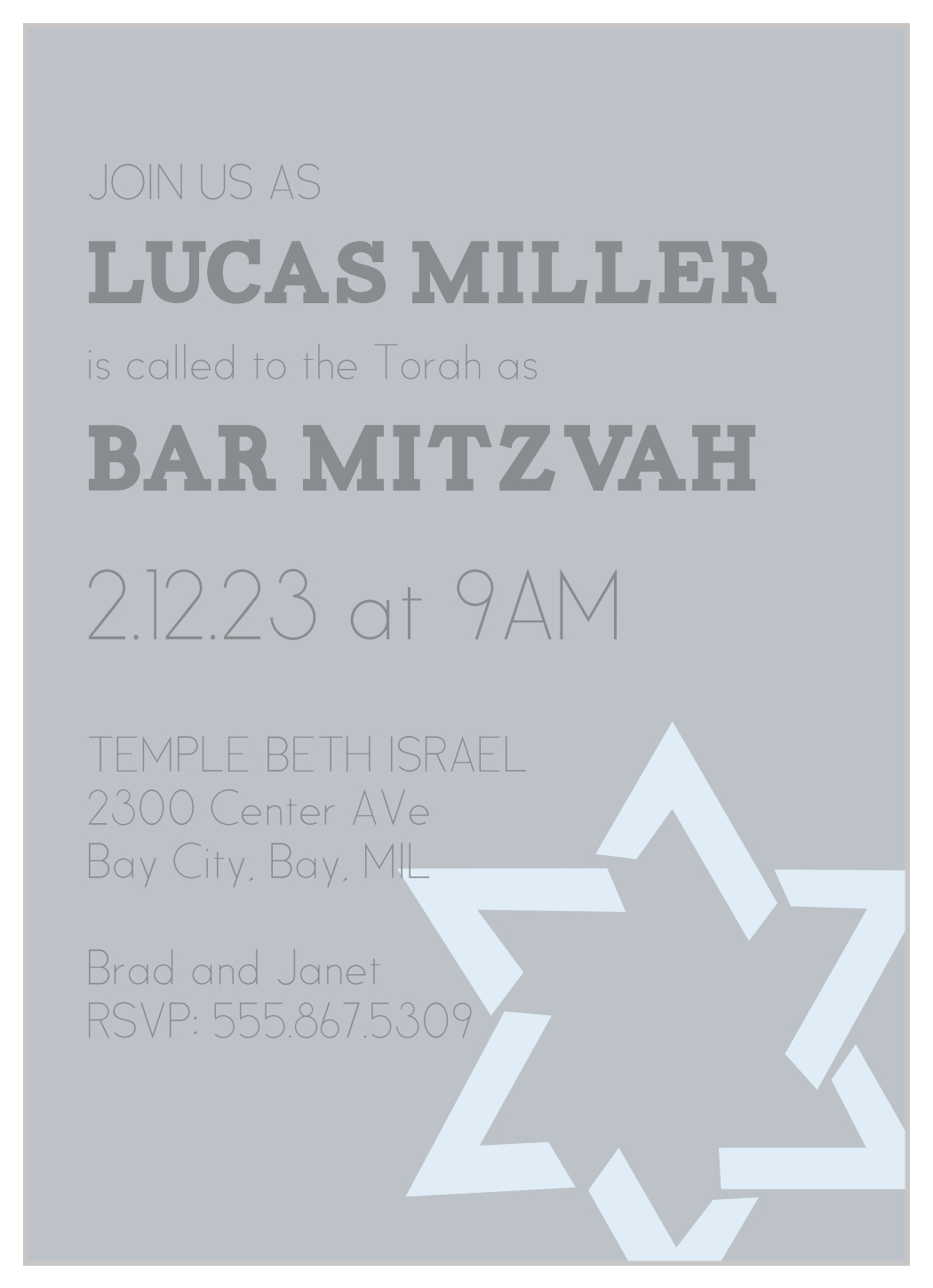 Corner Star Bar Mitzvah Invitations 