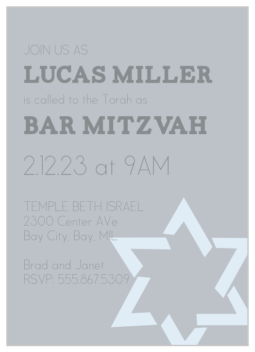 If you're looking for a card that's simple but still makes a bold statement, you'll love the Corner Star Bar Mitzvah Invitations!
