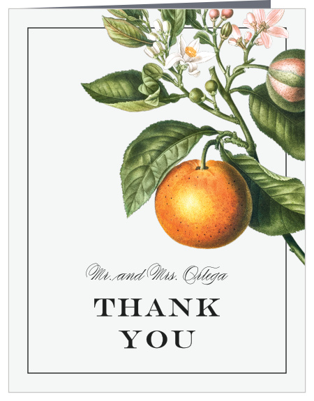 Share your appreciation for the support and presence of loved ones on your special day with our Citrus Celebration Wedding Thank You Cards.