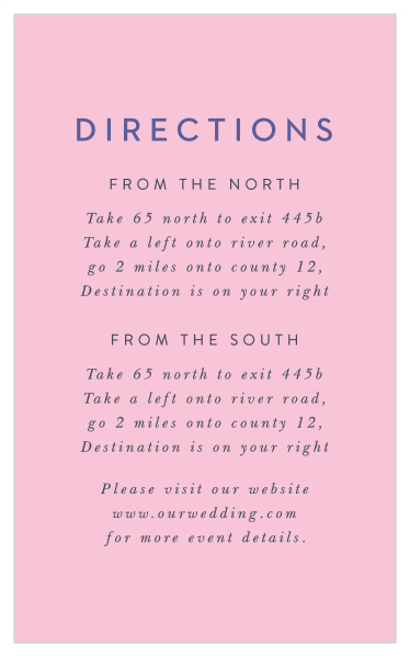 Help family and friends easily find your wedding venue with our Fluid Florals Direction Cards.