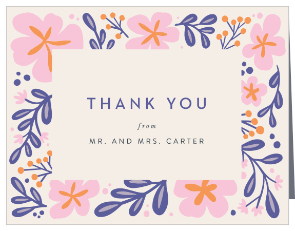 Share your appreciation for the support of family and friends on your special day with our Fluid Florals Wedding Thank You Cards.