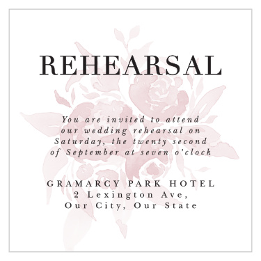 Our Fresh Peonies Rehearsal Cards bring loved ones together the night before your special day to practice.