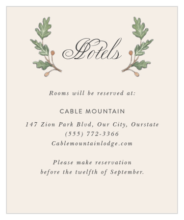 Inform out-of-town loved ones of the best local hotel with our Oak Leaves Accommodation Cards.