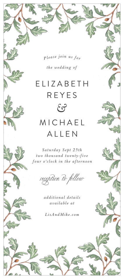 Our Oak Leaves Tea Wedding Invitations are sure to surround you with family and friends on your special day.